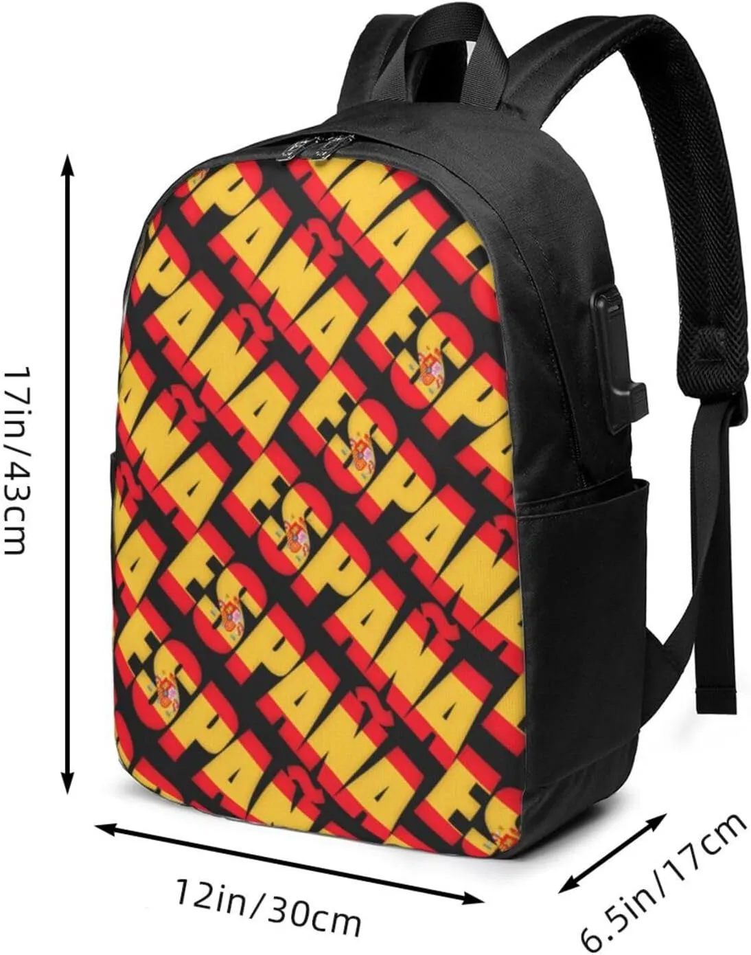 Spain Spanish Espana Flag Laptop Backpacks Travel Backpack Casual Business Daypack Sport Rucksack Computer Bag Fits up to 17 Inch Notebook with USB Port