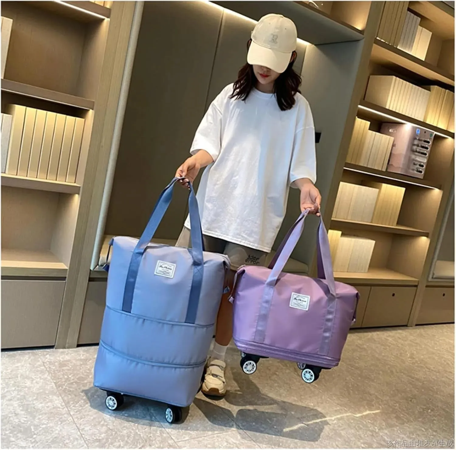 Sparkhomez Travel Bag with Wheels (Detachable), Lightweight Three-Layer Expandable Travel Bag, Large Capacity Dry and Wet Separation Storage Tote Bag, Waterproof and Wear-Resistant (Fuchsia)