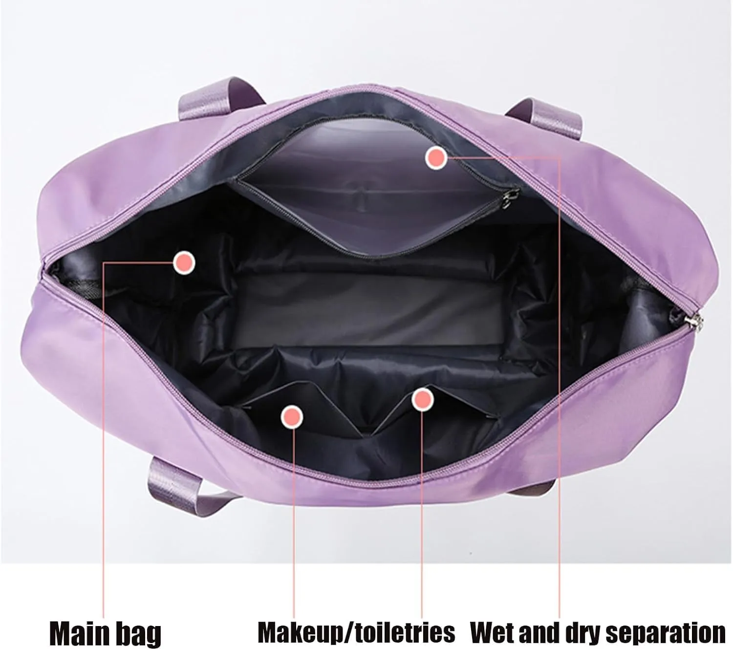 Sparkhomez Travel Bag with Wheels (Detachable), Lightweight Three-Layer Expandable Travel Bag, Large Capacity Dry and Wet Separation Storage Tote Bag, Waterproof and Wear-Resistant (Fuchsia)