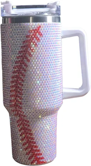 Sparkling Baseball 40oz Stainless Steel Tumbler – Double Wall Insulated Sports Fan Travel Cup with Lid | Stylish Hydration Gift for Baseball Lovers