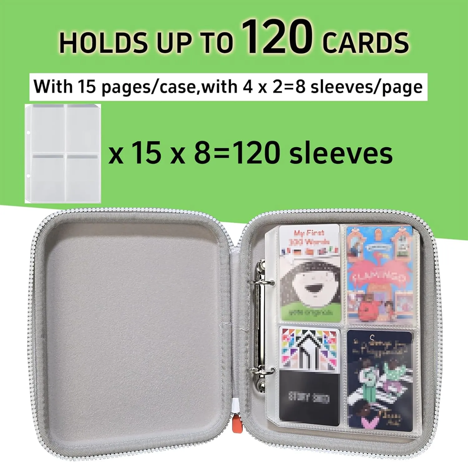 Sparkly Card Holder for YOTO Player Cards - 120 Pockets Portable Binder with Zipper, Carry Strap & Sleeves for Yoto Player/Mini Audiobook Cards, Travel-Friendly Hard Storage Organizer(Cyan)