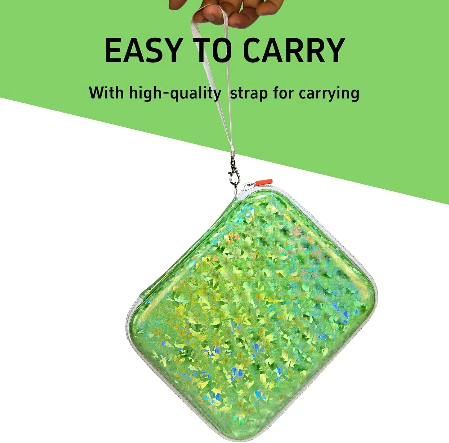 Sparkly Card Holder for YOTO Player Cards - 120 Pockets Portable Binder with Zipper, Carry Strap & Sleeves for Yoto Player/Mini Audiobook Cards, Travel-Friendly Hard Storage Organizer(Cyan)