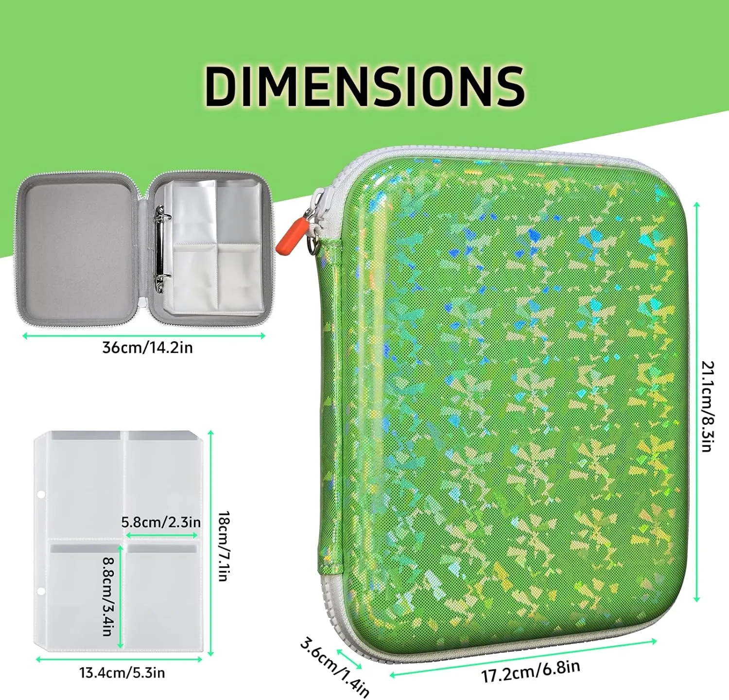 Sparkly Card Holder for YOTO Player Cards - 120 Pockets Portable Binder with Zipper, Carry Strap & Sleeves for Yoto Player/Mini Audiobook Cards, Travel-Friendly Hard Storage Organizer(Cyan)