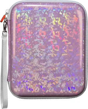 Sparkly Card Holder for YOTO Player Cards - 120 Pockets Portable Binder with Zipper, Carry Strap & Sleeves for Yoto Player/Mini Audiobook Cards, Travel-Friendly Hard Storage Organizer(Pink)
