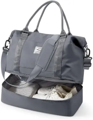 Spirit Travel Duffel - 18x14x8 Inches Weekender Overnight Bag with Shoes Compartment, Trolley Sleeve & Carry On for Airplanes, Sport Tote Gym Bag - Grey