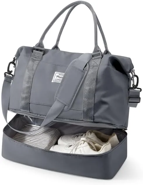 Spirit Travel Duffel - 18x14x8 Inches Weekender Overnight Bag with Shoes Compartment, Trolley Sleeve & Carry On for Airplanes, Sport Tote Gym Bag - Grey