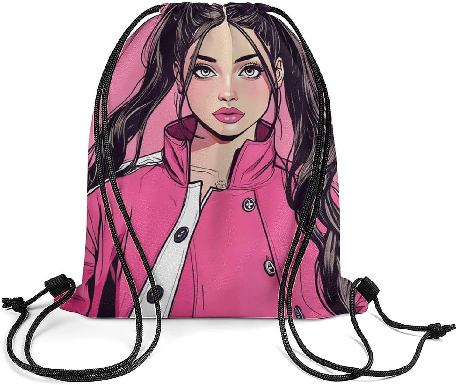 Sports Storage Drawstring Bags American Pink Woman Art for Gym, Swim, Party, Workout and Travel, Unisex-Adult Water Resistant String Backpack