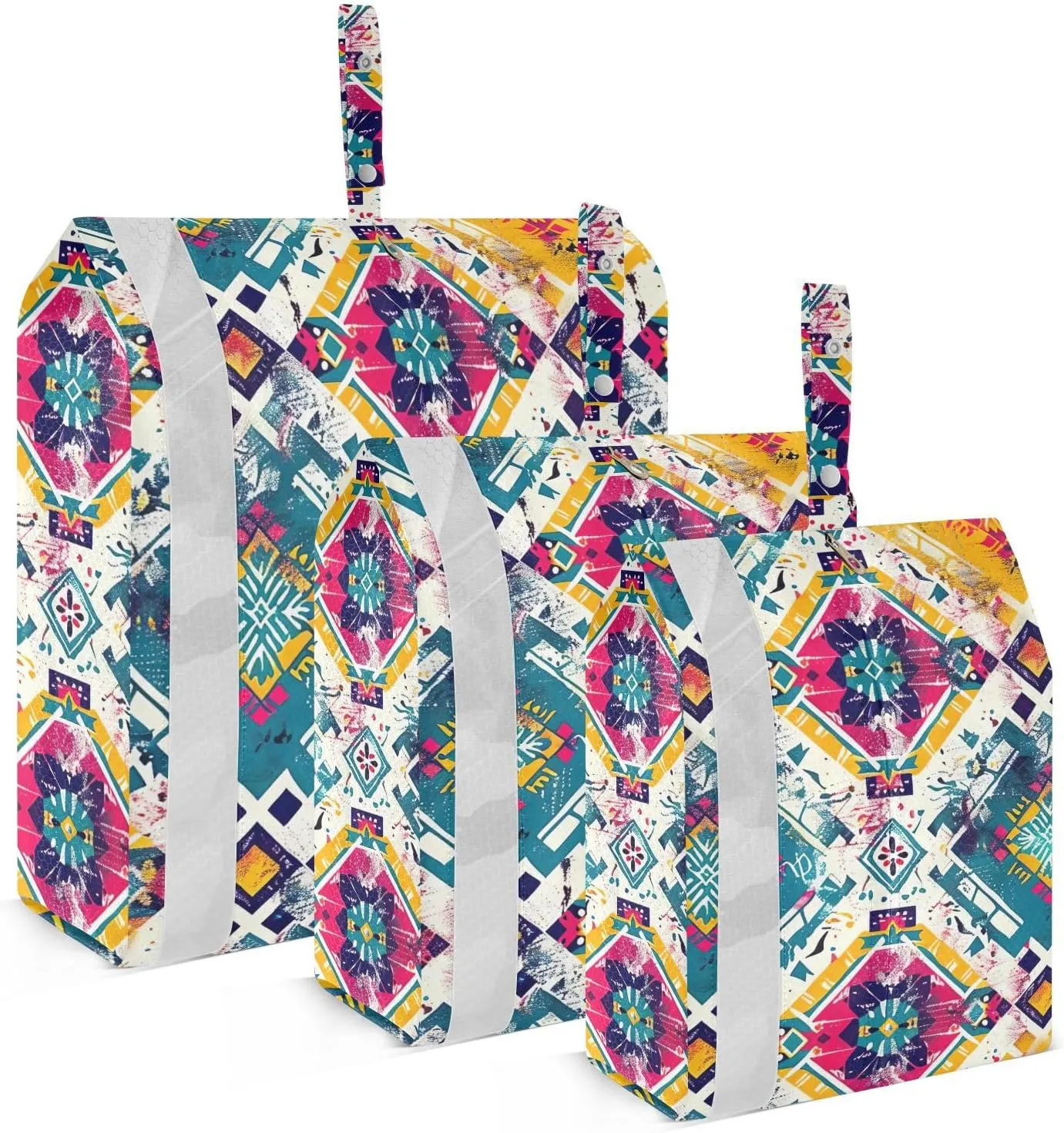 Square Printing Travel Storage Bag with Lanyard - Portable Lightweight Classified Storage Bag with Zipper, Dust and Waterproof Travel Packing Cube for Suitcase,3 Pieces