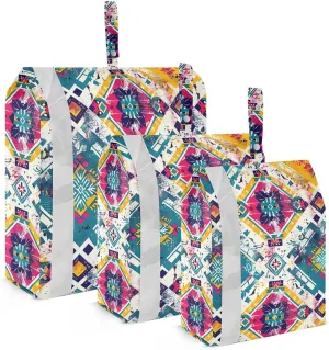 Square Printing Travel Storage Bag with Lanyard - Portable Lightweight Classified Storage Bag with Zipper, Dust and Waterproof Travel Packing Cube for Suitcase,3 Pieces