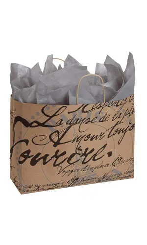 SSWBasics Large Paris Script Paper Shopping Bags - 16”L x 6”D x 12 ½”H - Case of 100- Paper Bags - Versatile Retail Bags - Paper Bags - Paper Bags Bulk for Retail, Gifts, and Events