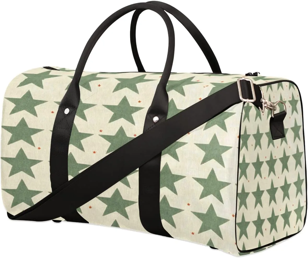 Star Duffel Bag Sport Gym Duffle Bag Retro Green Star Travel Bag Waterproof Weekender Overnight Tote Bag Foldable Carry on Bag Training Shoulder Bag for Women Men