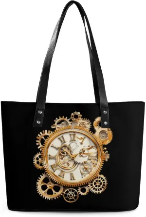 Steampunk Style Clocks Novelty Fashion Women's Handbags Printed Tote Bag Shoulder Purse Top Handle With Pocket 11 X 11.5 X 5.5 Inch