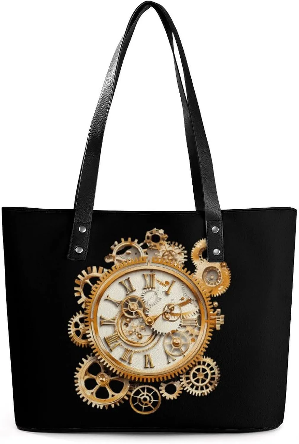 Steampunk Style Clocks Novelty Fashion Women's Handbags Printed Tote Bag Shoulder Purse Top Handle With Pocket 11 X 11.5 X 5.5 Inch