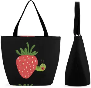 Strawberry Caterpillar Women's Shopping Grocery Tote Bag Handbags Large Shoulder Bags Work Business Travel