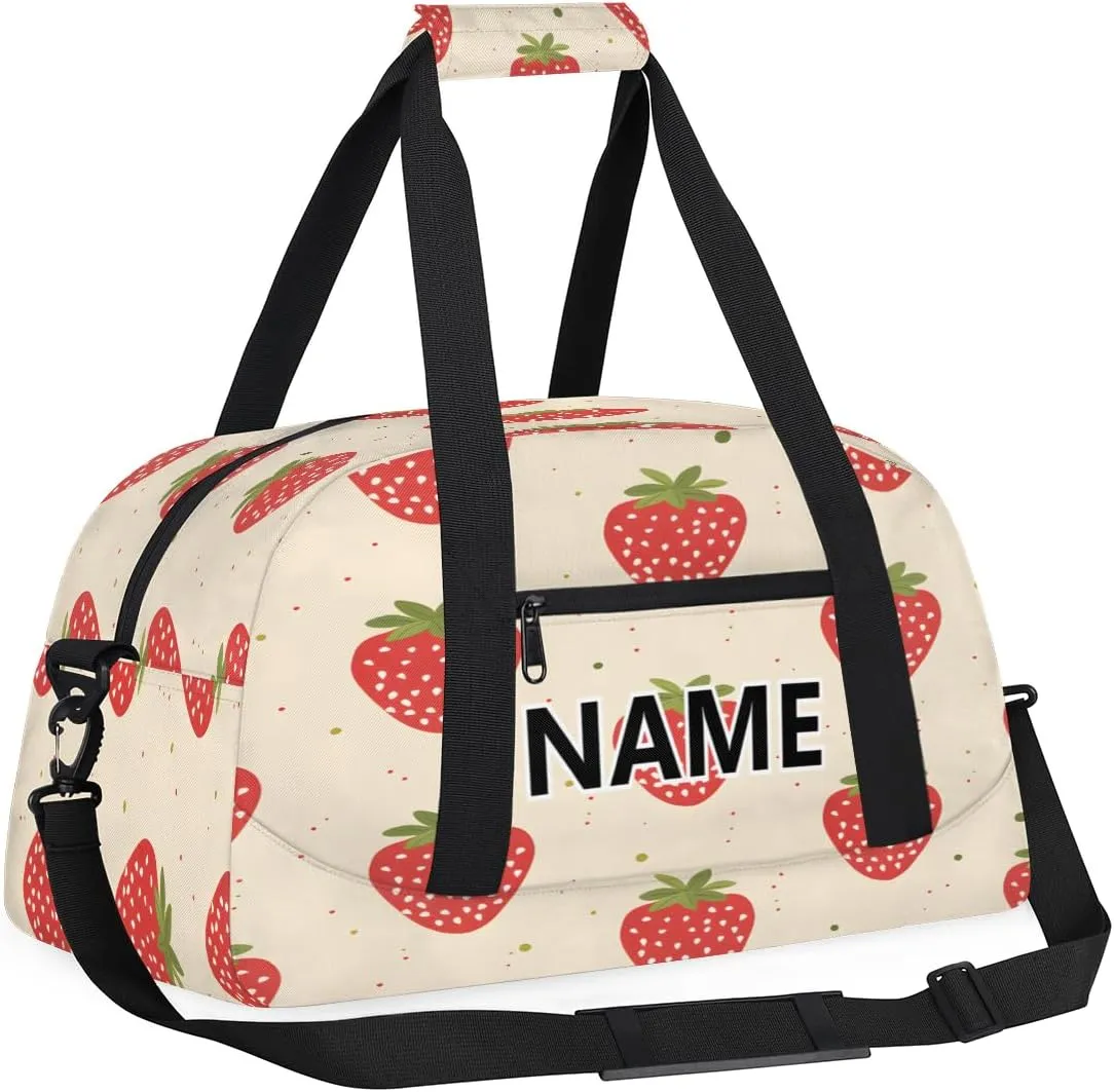 Strawberry Custom Small Gym Bag 18 inch for Women Men Personalized Strawberries Carry On Overnight Weekender Bag for Travel Work Dance Sport