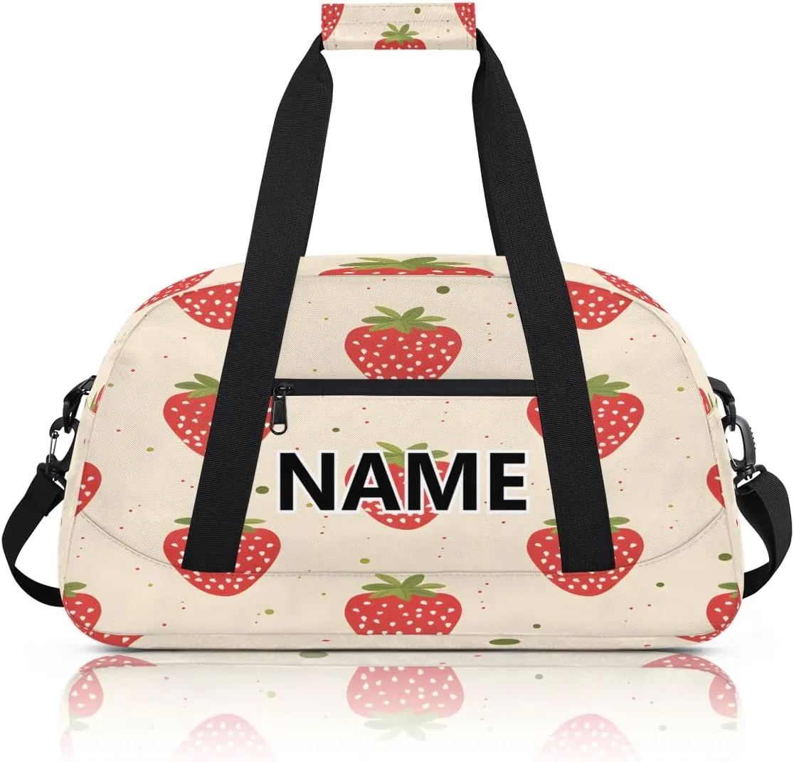 Strawberry Custom Small Gym Bag 18 inch for Women Men Personalized Strawberries Carry On Overnight Weekender Bag for Travel Work Dance Sport