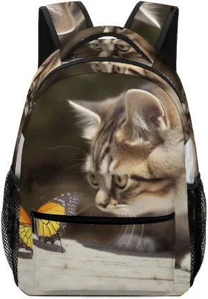 Stylish Backpack, Cat And Butterfly Print Durable Backpack Travel Backpack Hiking Backpack Ergonomic Backpack Comfortable Backpack
