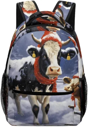 Stylish Backpack, Christmas Snow Cow Print Durable Backpack Travel Backpack Hiking Backpack Ergonomic Backpack Comfortable Backpack