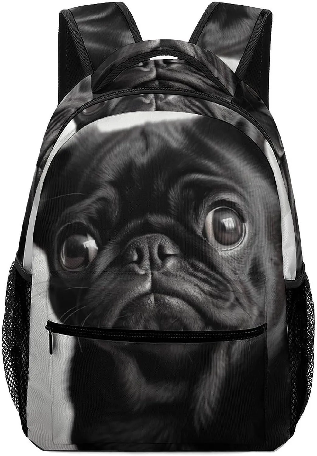 Stylish Backpack, Cute Black Pug Dog Print Durable Backpack Travel Backpack Hiking Backpack Ergonomic Backpack Comfortable Backpack
