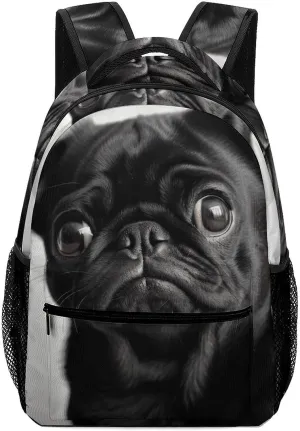 Stylish Backpack, Cute Black Pug Dog Print Durable Backpack Travel Backpack Hiking Backpack Ergonomic Backpack Comfortable Backpack