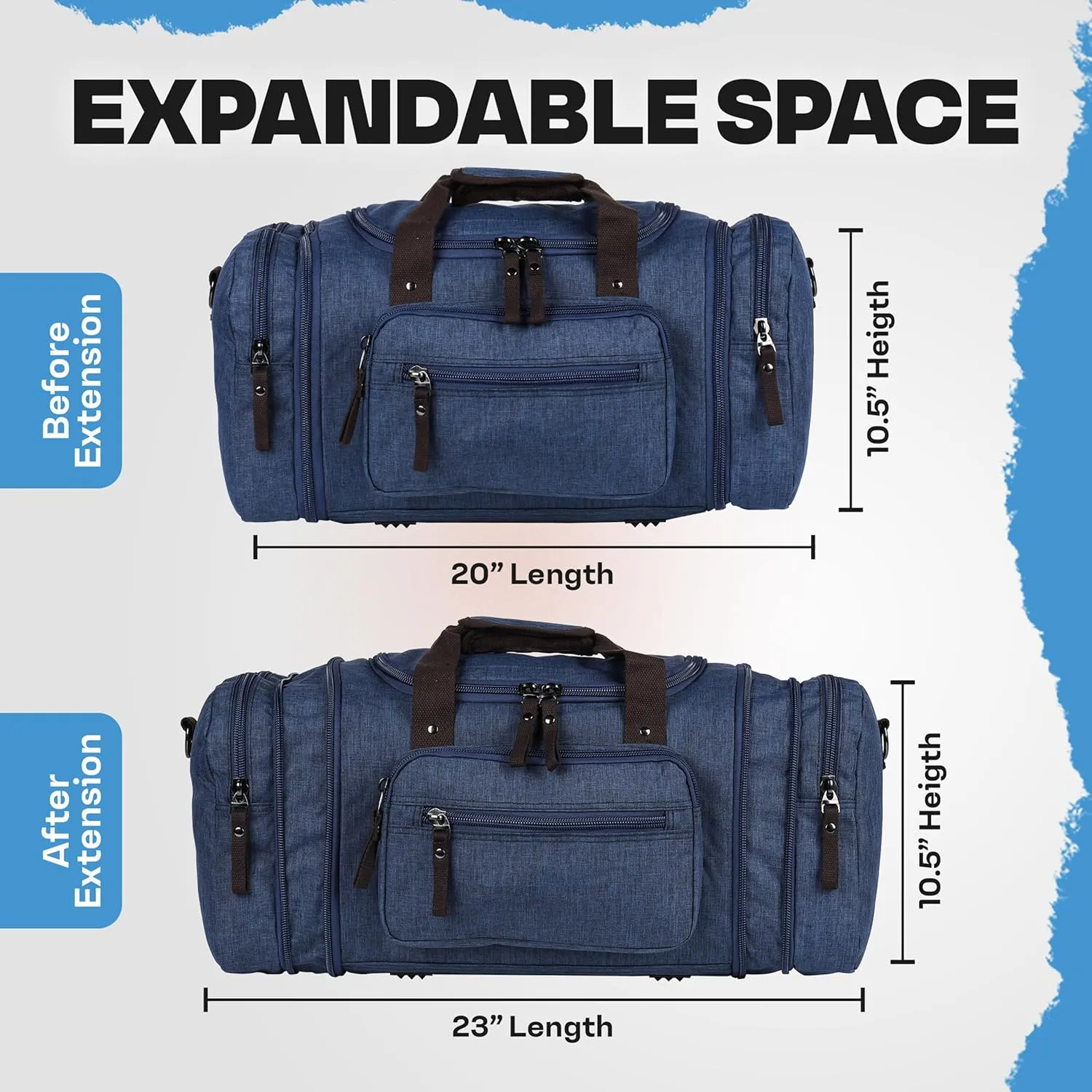 Stylish Duffle Bag for Travel – Expandable to 40L Lightweight and Waterproof Weekender Bag with Multiple Pockets and Adjustable Shoulder Strap for Men & Women – A Premium Carry On Duffle Bag