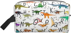 Stylish Learning Alphabets with Dinosaurs Print Large Capacity Cosmetic Organizer for Women and Men Portable Travel Makeup Pouch