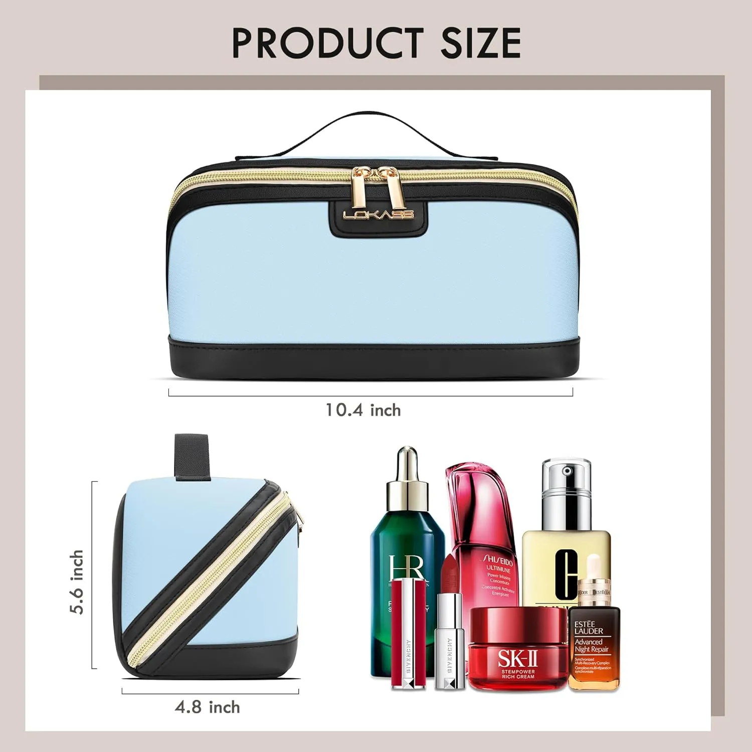 Stylish Travel Makeup Bag for Women - Large Capacity Waterproof PU & Cosmetic Organizer with Divider and Handle, Open Flat Toiletry Bag, Spring Break Essentials & Travel Accessories - Grey