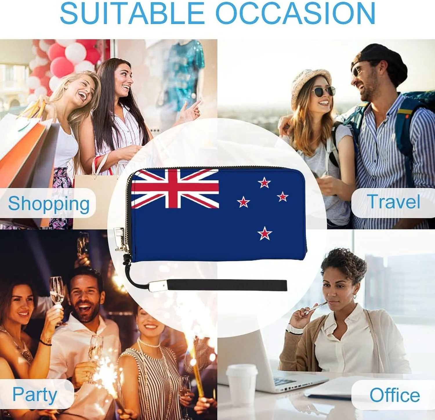 Stylish Women Men Zipper Long Purse Removable Wristlet PU Leather Wallet Travel Clutch, New Zealand Flag