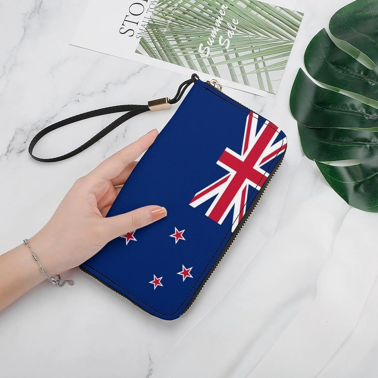 Stylish Women Men Zipper Long Purse Removable Wristlet PU Leather Wallet Travel Clutch, New Zealand Flag