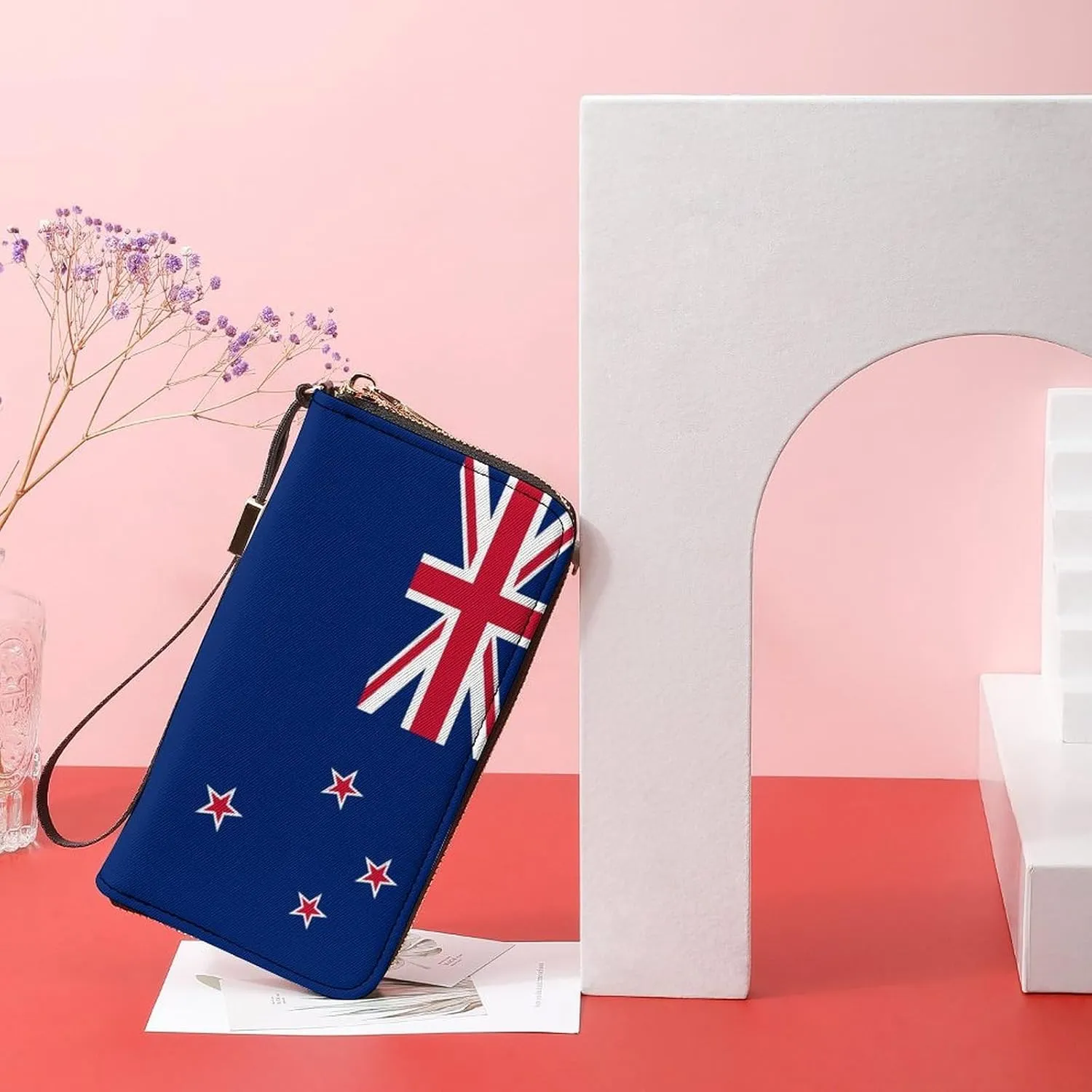 Stylish Women Men Zipper Long Purse Removable Wristlet PU Leather Wallet Travel Clutch, New Zealand Flag
