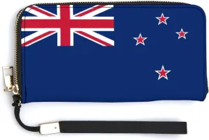 Stylish Women Men Zipper Long Purse Removable Wristlet PU Leather Wallet Travel Clutch, New Zealand Flag