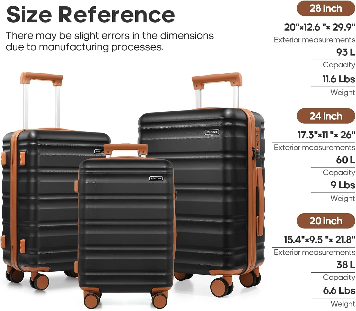 Suitcase Set PC Hard Shell, 20/24/28 IN Expandable Carry On Luggage with TSA Lock Spinner Wheels Extension Handle, Luggage Set 6 Piece