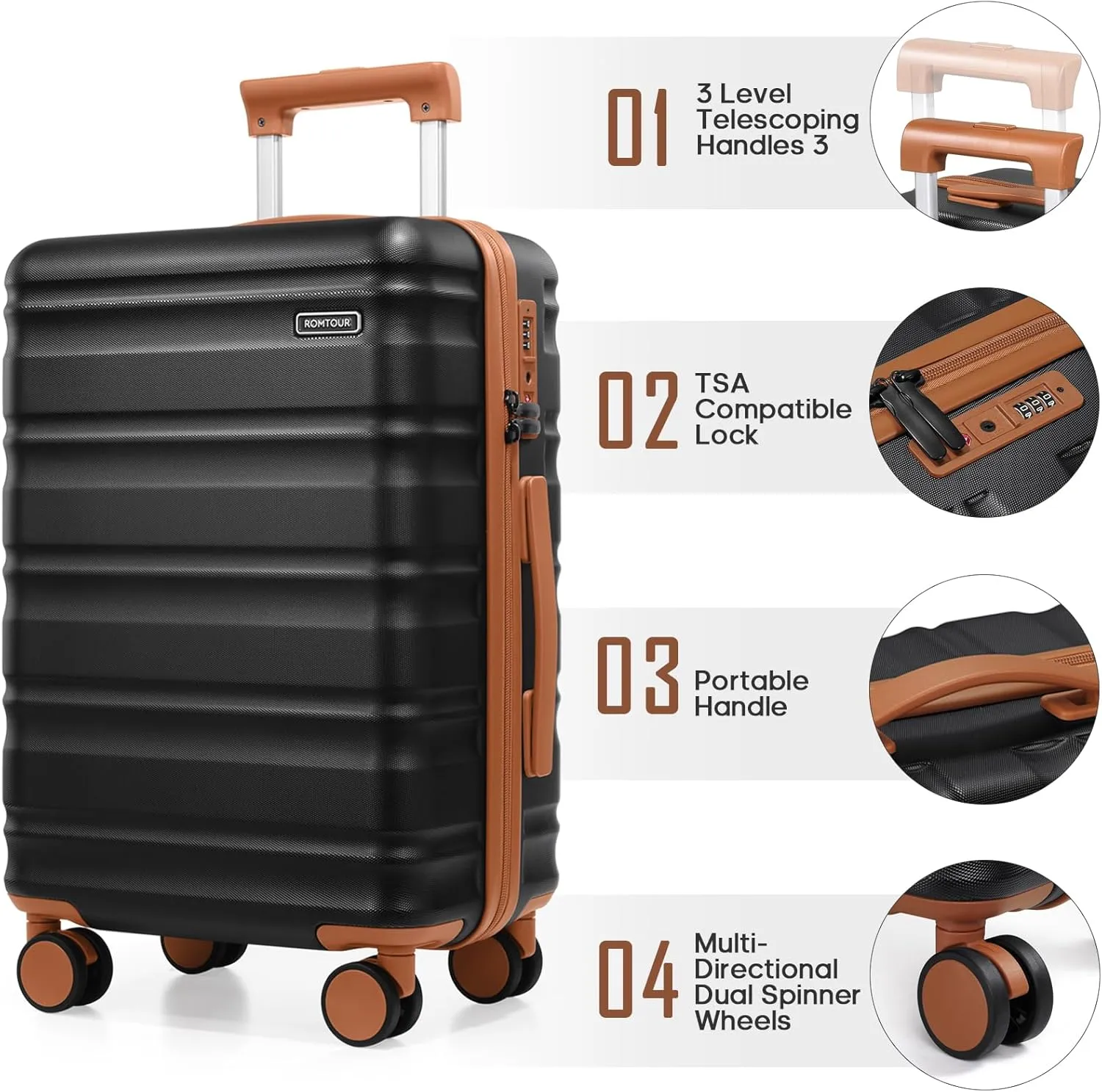 Suitcase Set PC Hard Shell, 20/24/28 IN Expandable Carry On Luggage with TSA Lock Spinner Wheels Extension Handle, Luggage Set 6 Piece