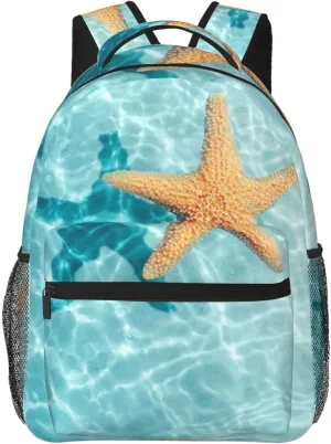 Summer Beach Starfish In Sea Water Stylish Casual Backpack Purse For Women Personalized Laptop Backpacks With Multiple Pockets Computer Daypack For Work Business Travel
