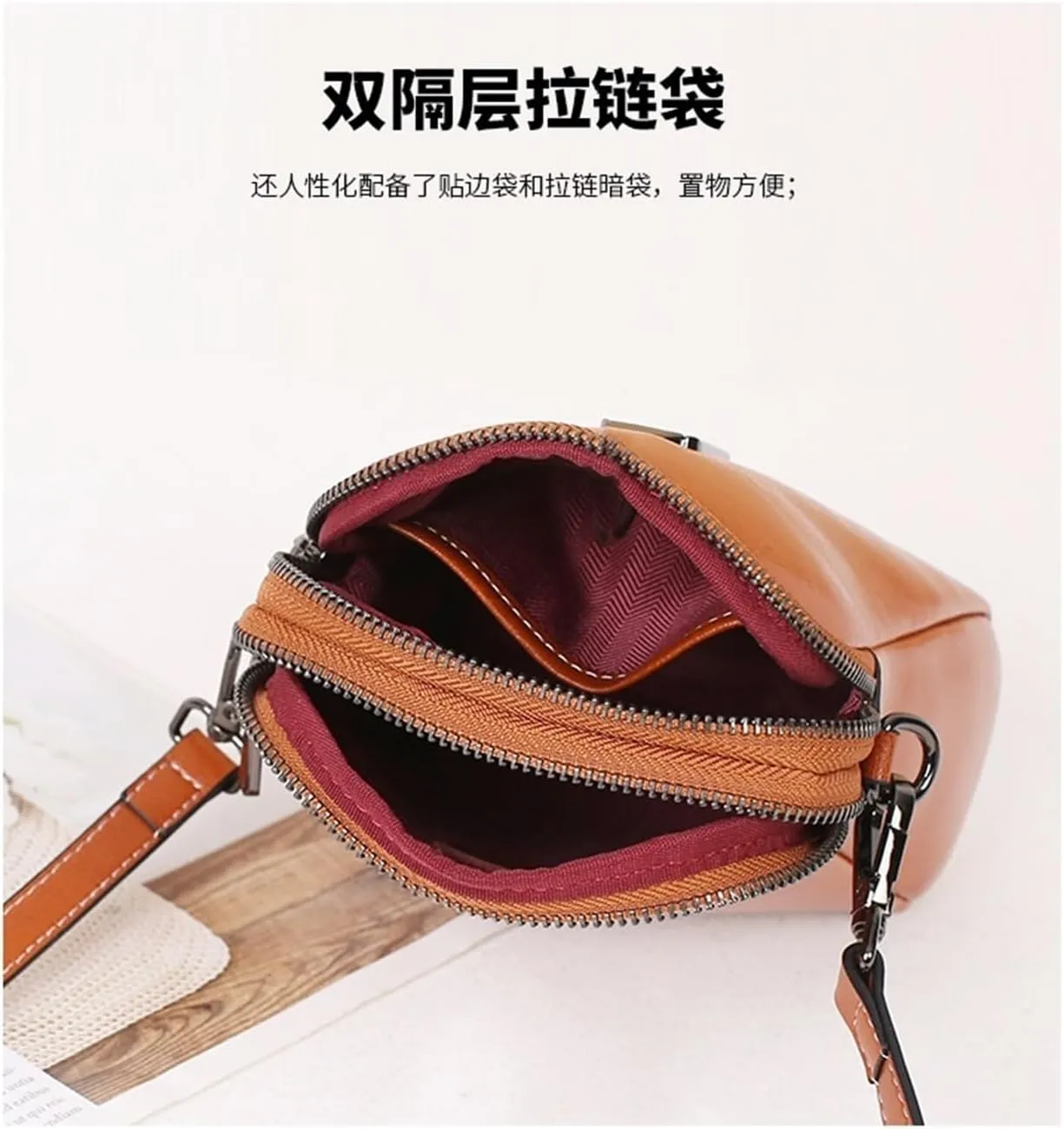 Summer Phone Bag Women's Oil Wax Cowhide Leather Crossbody Bag Fashionable and Casual Shoulder Bagladies' Small