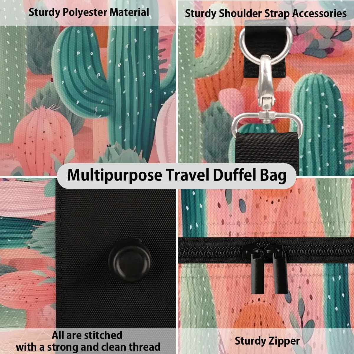 Summer Watercolor Cactus Travel Duffel Bag for Women Men Waterproof Foldable Overnight Weekender Bag Large Capacity Sports Gym Bag