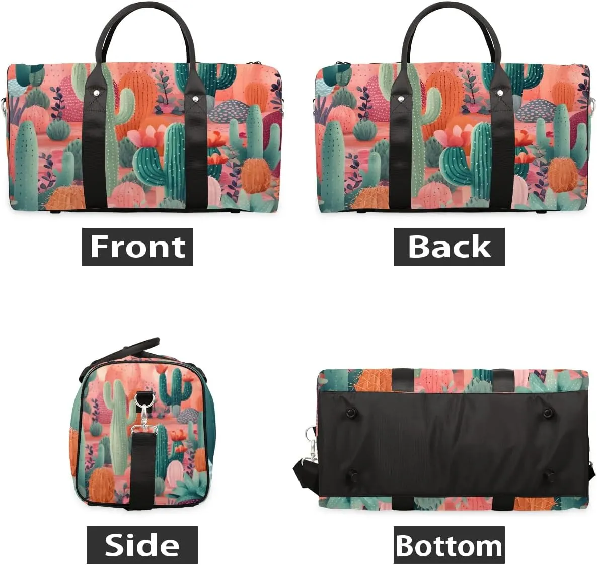 Summer Watercolor Cactus Travel Duffel Bag for Women Men Waterproof Foldable Overnight Weekender Bag Large Capacity Sports Gym Bag