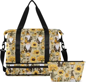 Sunflower Dwarfs Gnome Gym Bag for Women & Men,Duffel Bag with Shoe Pocket,Weekender Overnight Bag with Trolley Sleeve for Travel 21215727