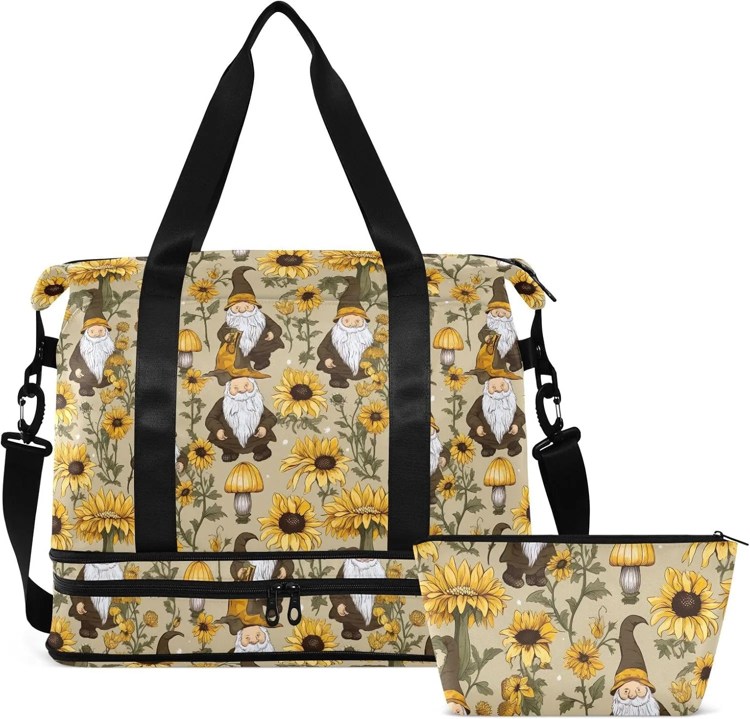 Sunflower Dwarfs Gnome Gym Bag for Women & Men,Duffel Bag with Shoe Pocket,Weekender Overnight Bag with Trolley Sleeve for Travel 21215727