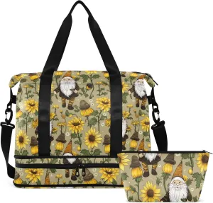Sunflower Dwarfs Gnome Gym Bag for Women & Men,Duffel Bag with Shoe Pocket,Weekender Overnight Bag with Trolley Sleeve for Travel 21215728