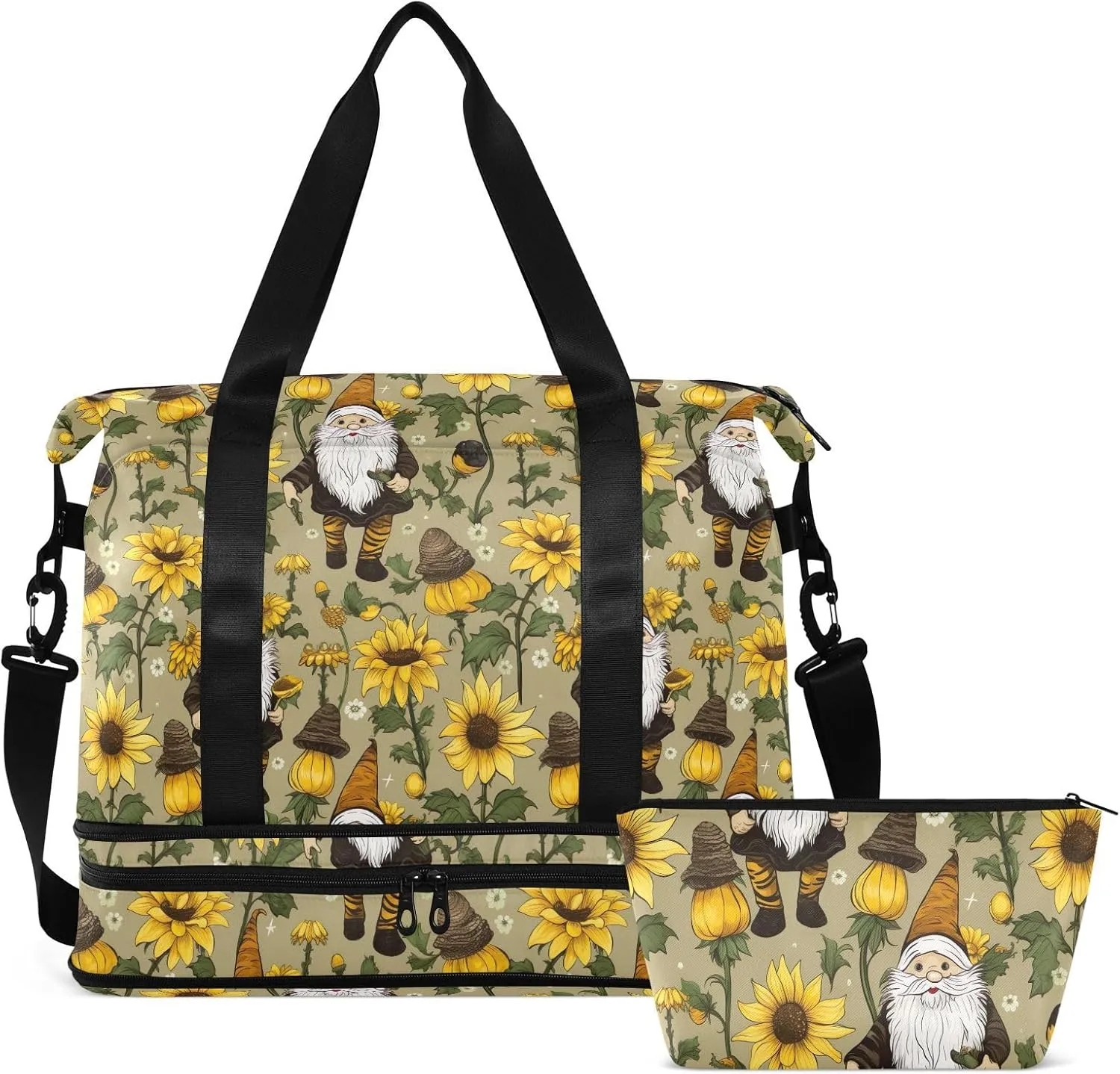 Sunflower Dwarfs Gnome Gym Bag for Women & Men,Duffel Bag with Shoe Pocket,Weekender Overnight Bag with Trolley Sleeve for Travel 21215728