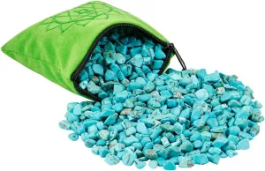 SUNYIK Green Howlite Turquoise Tumbled Chip Stone, Heart Chakra Crystal Pillow for Healing Reiki, Sphere Sculpture Figurine Point Display Stand