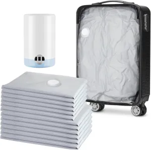SUOCO Travel Vacuum Bags for Luggage and Backpack, 12 Combo (6L/6M) Reusable Compression Bags with Wireless Electric Pump, Packing Seal Space Saver Storage for Clothing, Carry on Suitcase