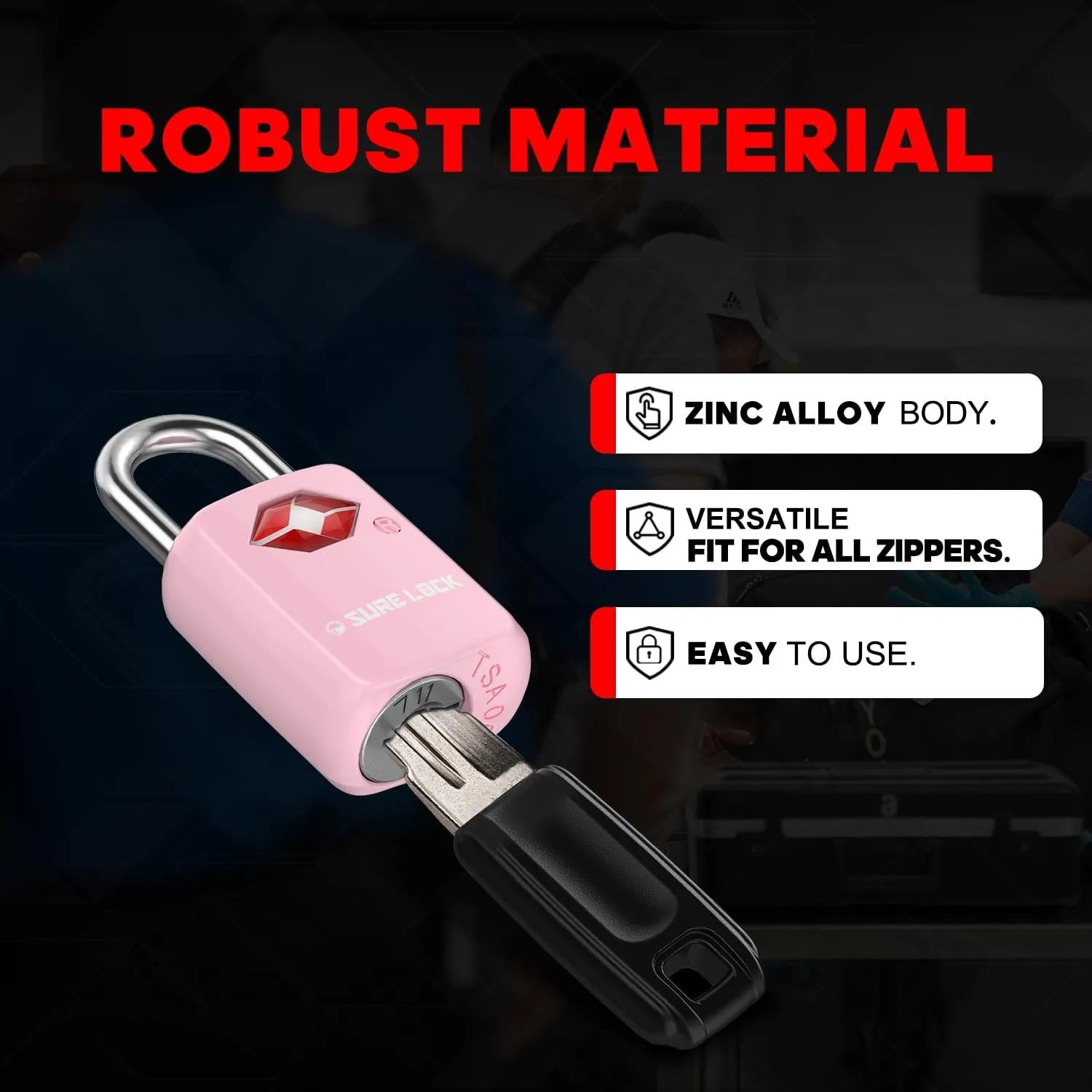 Sure Lock TSA Approved Luggage Locks Mini Size Lock with Keys for Travel, Zinc Alloy Body with Steel Shackle, Key Alike, Key Alike in The Same Package