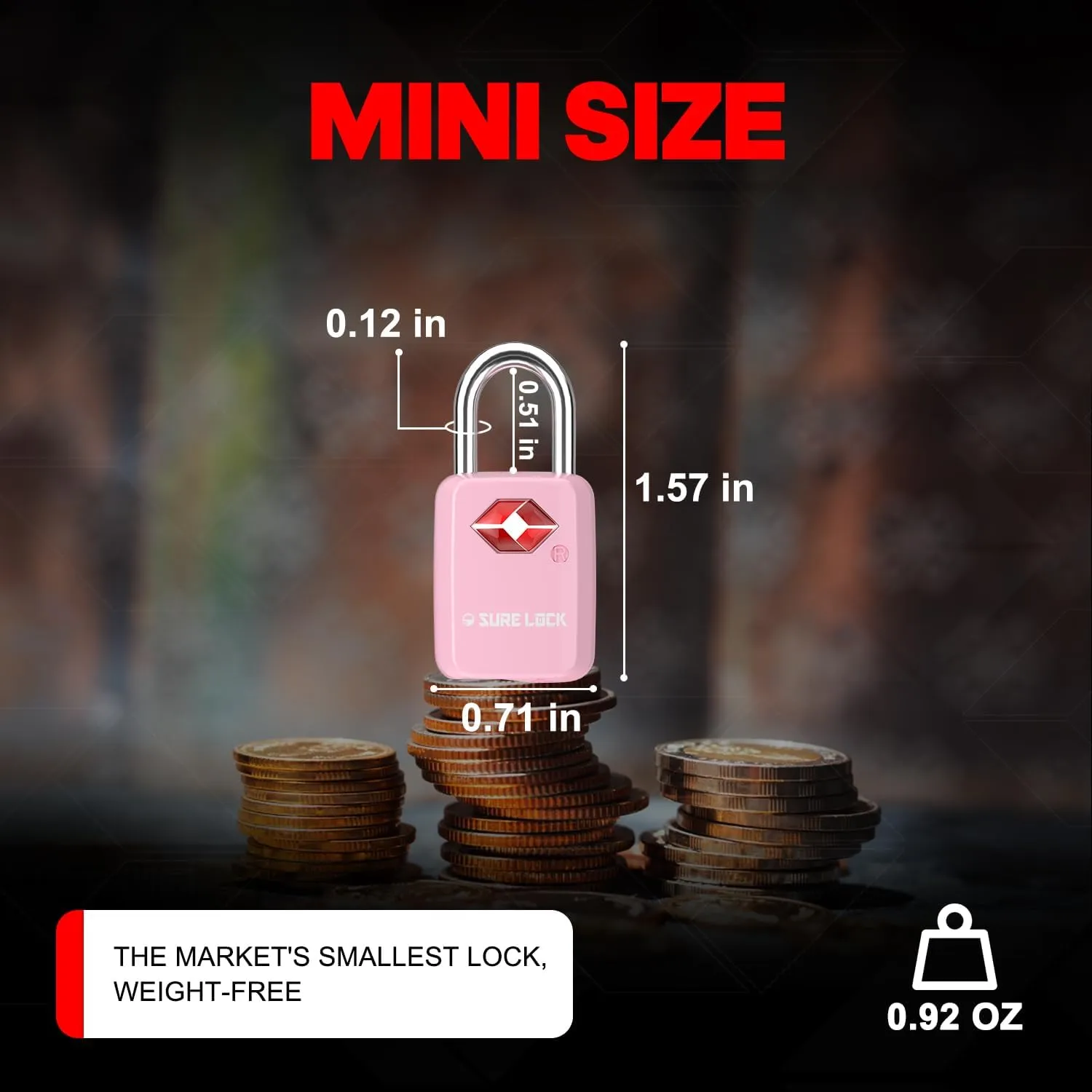 Sure Lock TSA Approved Luggage Locks Mini Size Lock with Keys for Travel, Zinc Alloy Body with Steel Shackle, Key Alike, Key Alike in The Same Package