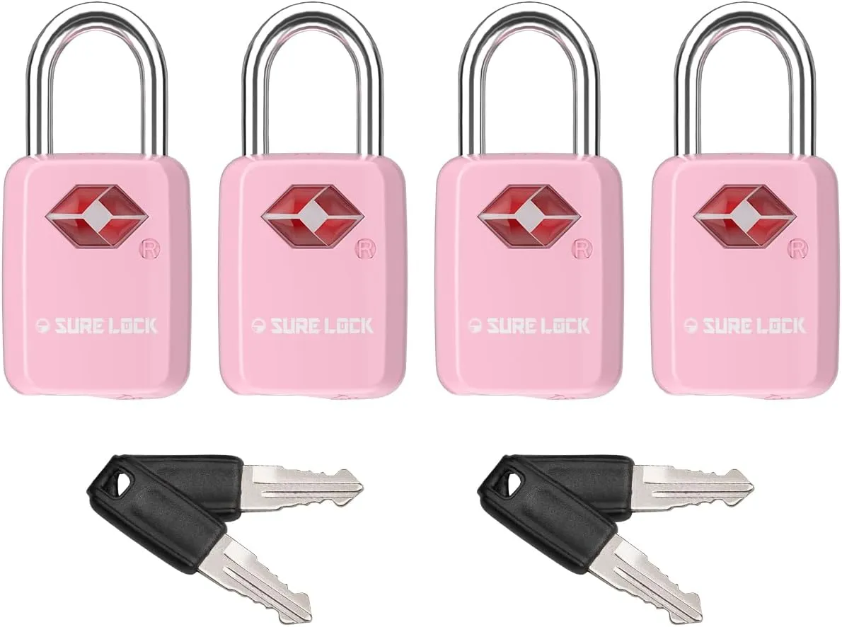 Sure Lock TSA Approved Luggage Locks Mini Size Lock with Keys for Travel, Zinc Alloy Body with Steel Shackle, Key Alike, Key Alike in The Same Package