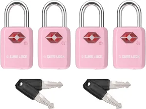 Sure Lock TSA Approved Luggage Locks Mini Size Lock with Keys for Travel, Zinc Alloy Body with Steel Shackle, Key Alike, Key Alike in The Same Package