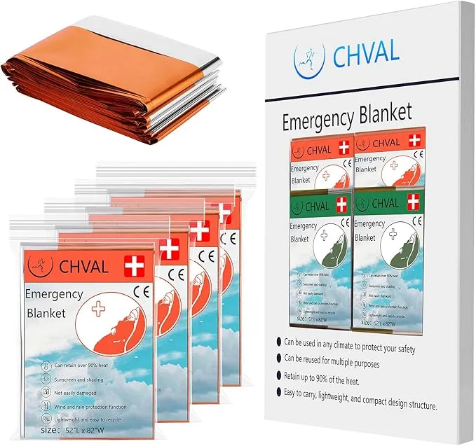 Survival Blanket Emergency Mylar Thermal Blankets, Portable Space Blankets Survival Camping Emergency Blankets. Suitability for Camping, Bug Out Bag, Survival, Hiking. (Orange)