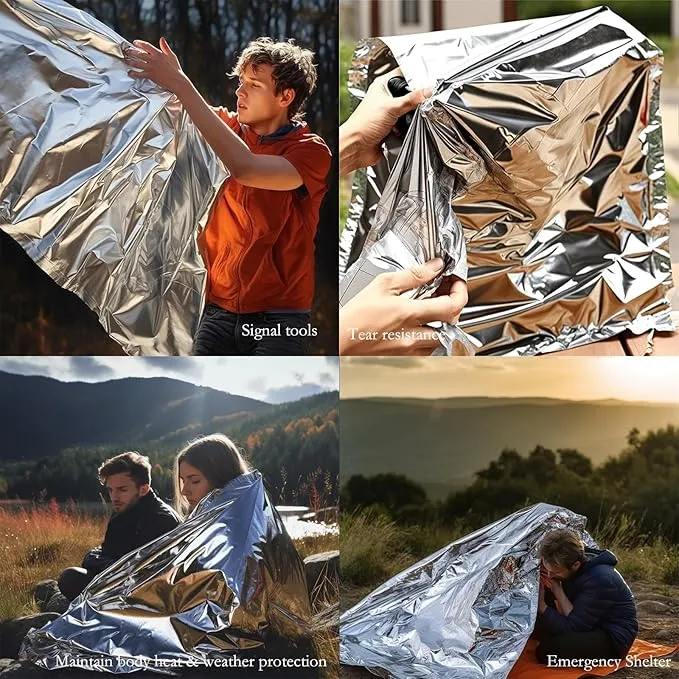 Survival Blanket Emergency Mylar Thermal Blankets, Portable Space Blankets Survival Camping Emergency Blankets. Suitability for Camping, Bug Out Bag, Survival, Hiking. (Orange)