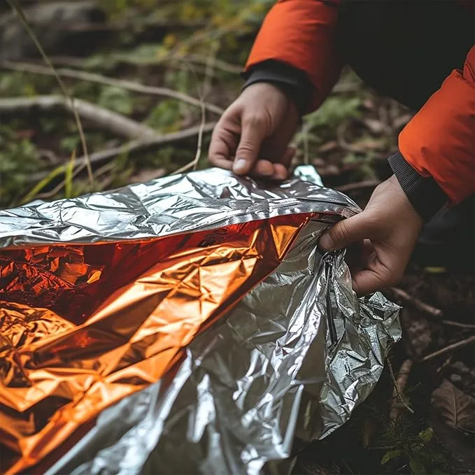 Survival Blanket Emergency Mylar Thermal Blankets, Portable Space Blankets Survival Camping Emergency Blankets. Suitability for Camping, Bug Out Bag, Survival, Hiking. (Orange)